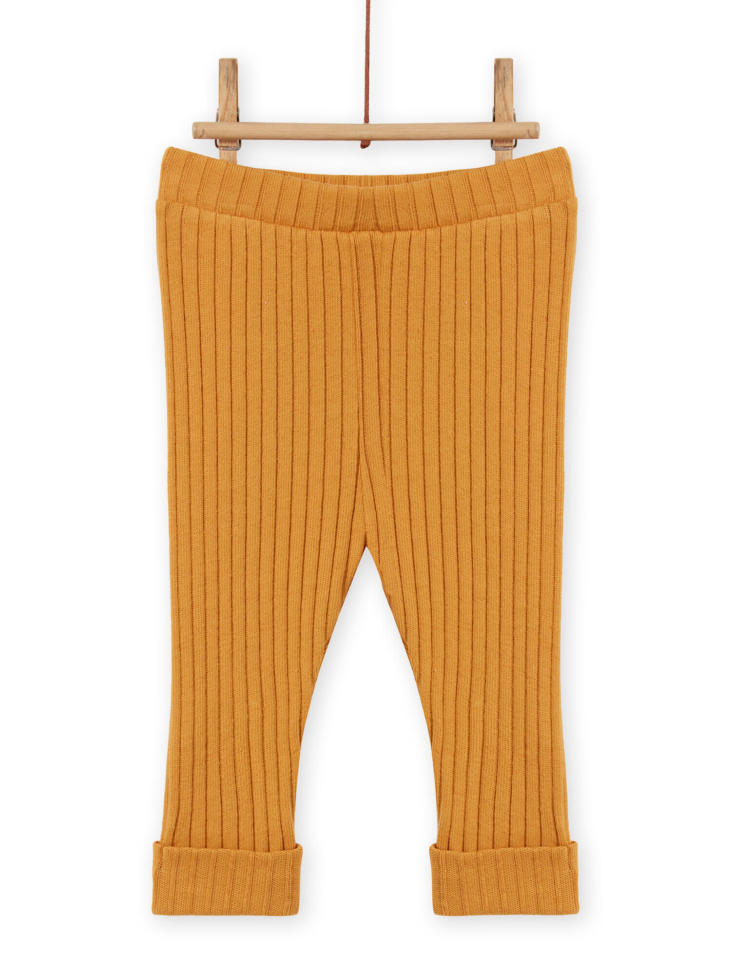 Leggings lisos de color amarillo mostaza efecto canal para beb