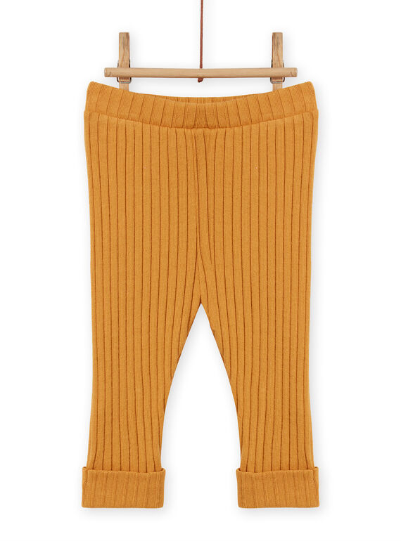 Leggings lisos de color amarillo mostaza efecto canalé para bebé niña MYIJOLEGCO5 / 21WI0912CALB106