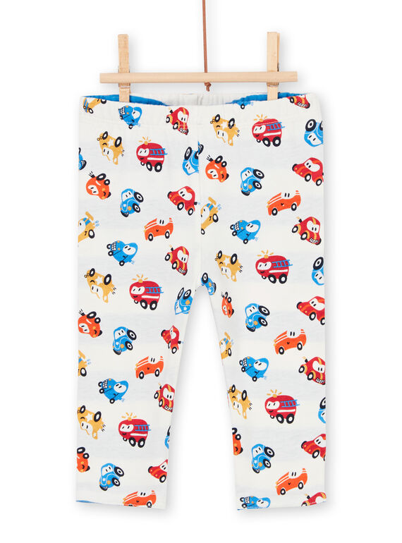 Leggings reversibles de color blanco y azul, con estampado de coche, para bebé niño LUHAPAN2 / 21SG10X2PAN001