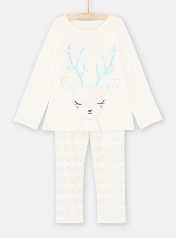 Pijama de color crudo con estampado de reno para niña SEFAPYJSTA / 23WH1154PYJ001