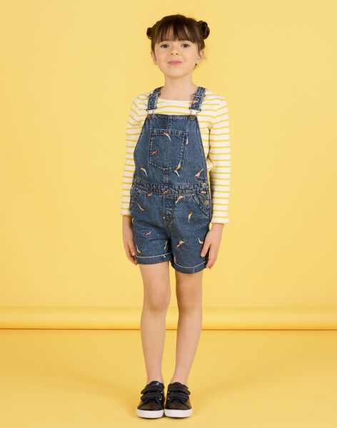 Proponer Doncella Cambios de Peto corto vaquero tono medio con estampado de pájaro de colores para niña  : comprar online - Faldas, Shorts, Peto | DPAM