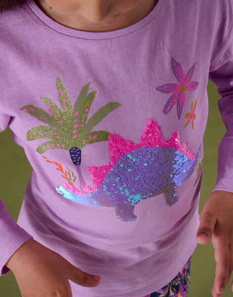 Camiseta de manga larga con dibujo de dinosaurio de lentejuelas mágicas de color violeta PAKATI2 / 22W901L1TML326