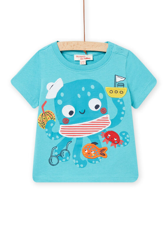 Camiseta de manga corta de color azul caribe para bebé niño NUFICTI3 / 22SG10U2TMCC242