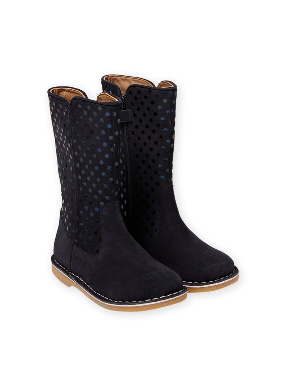 Botas altas de color azul marino de lunares a tono para niña MABOTTEJU / 21XK3582D10070