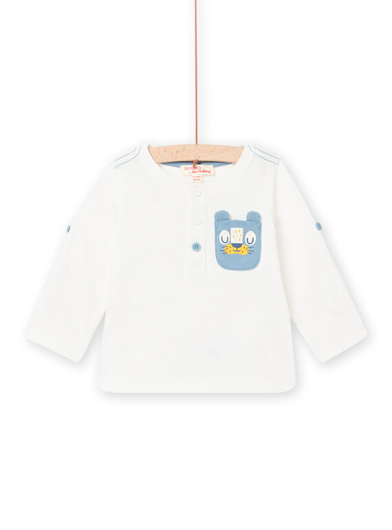 Camiseta lisa de color crudo con dibujo de oso para bebé niño NUJOTUN3 / 22SG1073TML001