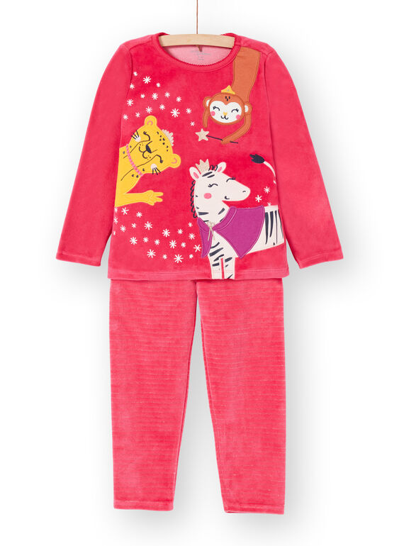 Pijama de terciopelo rosa con estampado de animales y purpurina para niña LEFAPYJCOS / 21SH1155PYJD332