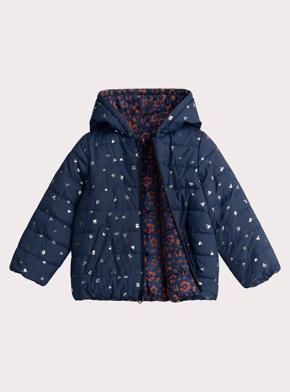 Chaqueta con capucha marina reversible para niña  VABIDOUNE / 24W901E1D3E070