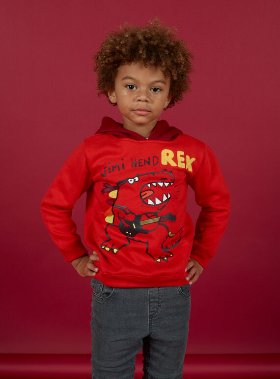 Sudadera-camiseta con capucha de color rojo con estampado de dinosaurio para niño MOFUNSWE / 21W902M1SWEF505