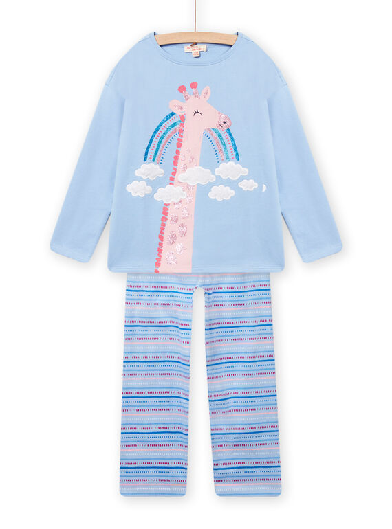 Pijama de camiseta y pantalón de color azul polar con estampado de jirafa para niña NEFAPYJSKY / 22SH11E1PYJC218