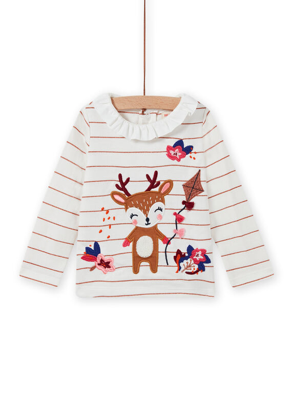 Camiseta de rayas con cuello avolantado y estampado de ciervo para bebé niña MIFUNBRA / 21WG09M1BRA001