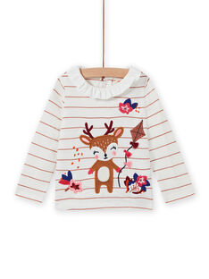 Camiseta de rayas con cuello avolantado y estampado de ciervo para bebé niña MIFUNBRA / 21WG09M1BRA001