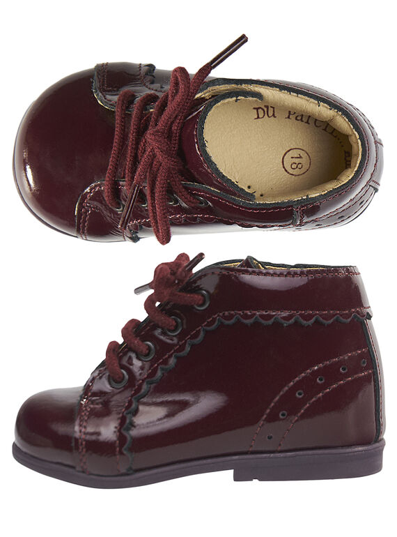 Botines de piel con brillo de color vino para bebé niña GBFBOTIEVAL / 19WK37X1D0F719
