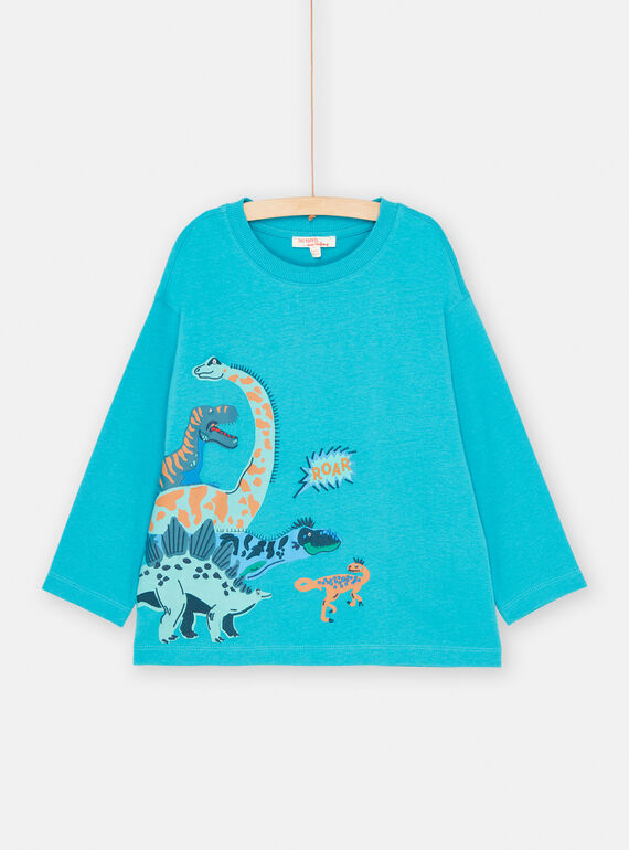 Camiseta turquesa con estampado de dinosaurios con bordado para niño SOVERTEE2 / 23W902J2TML209