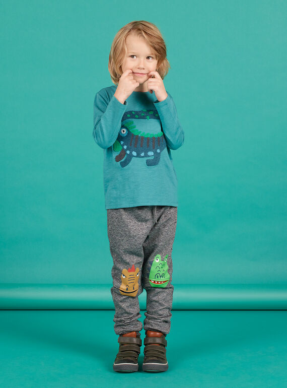 Pantalón de chándal de muletón gris jaspeado para niño MOTUJOG / 21W902K1JGBJ922