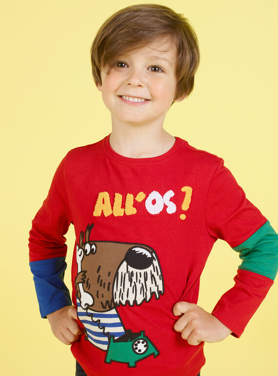 Camiseta roja con estampado de perro de fantasía para niño MOMIXTEE4 / 21W902J2TML505