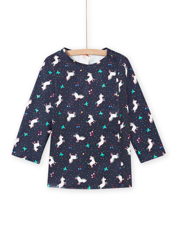 Babi impermeable de color azul noche con estampado de unicornio para niña MYALITAB / 21WI01G1TABC205