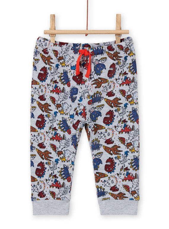 Pantalón de color gris jaspeado con estampado de dinosaurio para bebé niño MUPAPAN1 / 21WG10H2PAN943