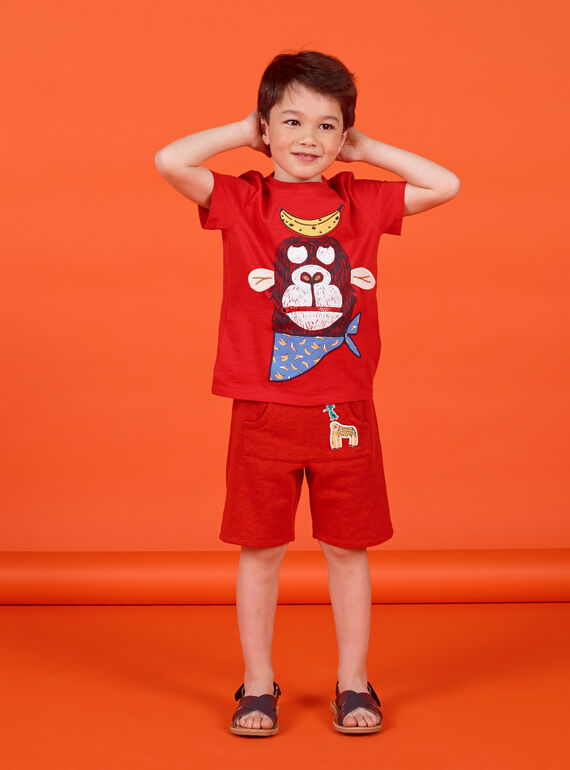 Bermudas de color rojo jaspeado, para niño LOVIBER2 / 21S902U2BERF520