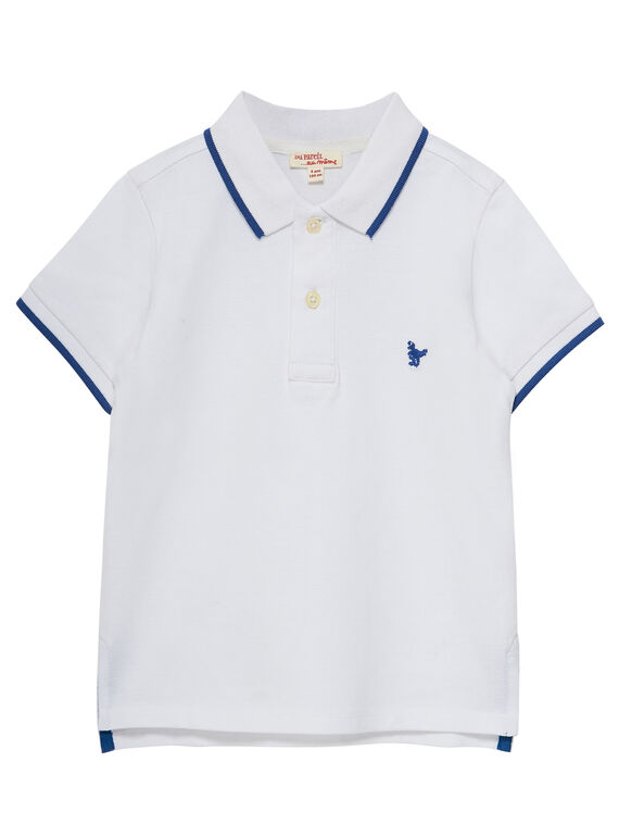 Polo de piqué de color blanco de rayas en el cuello para niño JOJOPOL4 / 20S90252D2D000