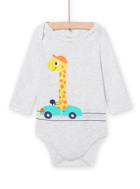 Body gris jaspeado con estampado de jirafa de fantasía para bebé niño NEGABODGIF / 22SH14I5BDLJ920