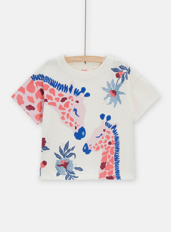 Camiseta de niña de color crudo con animación de jirafa y purpurina VADATI1 / 24W90121TMC001