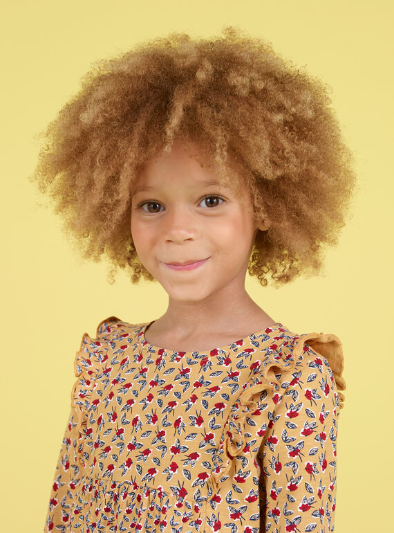 Blusa de manga larga de color mostaza con estampado floral para niña MAMIXTEE1 / 21W901J3TMLB106
