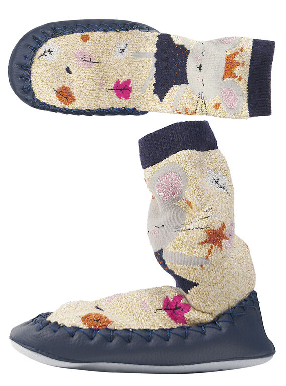 Patuco estilo calcetín de lúrex de color beige para bebé niña GBFCCSOURI / 19WK37Z2D08954
