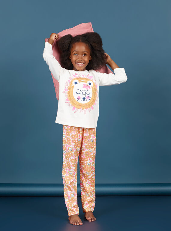 Conjunto de pijama de camiseta y pantalón blanco y naranja para niña MEFAPYJLEO / 21WH1133PYJ001