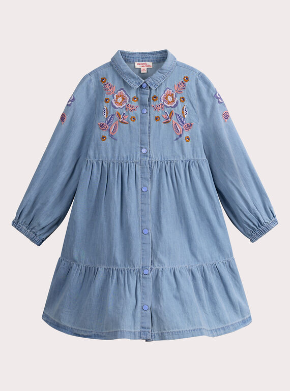 Vestido efecto vaquero con bordado floral para niña VADAROB3 / 24W90123ROBP272