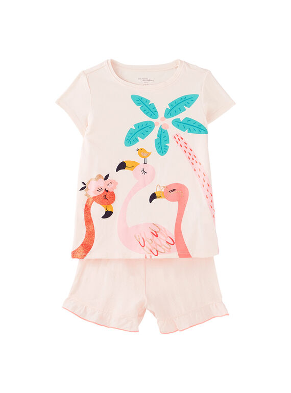 Pijama corto de color rosa pastel para niña JEFAPYJ2 / 20SH11U2PYJD328