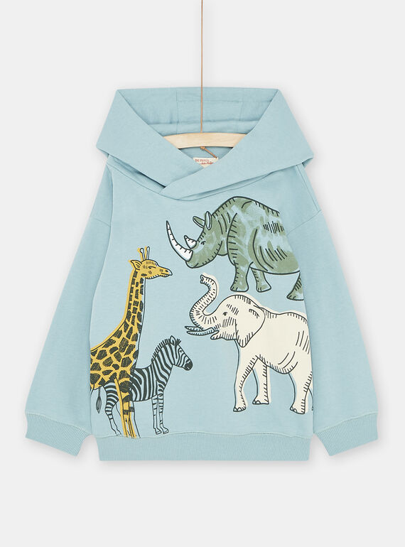 Sudadera aguamarina con capucha de muletón cepillado para niño SOKYOSWE / 23W902I1SWE204