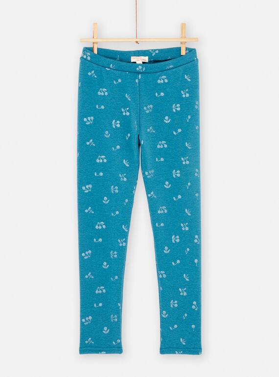 Leggings de color azul petróleo con estampado de cereza para niña SAJOLEG6 / 23W901NBPAN215