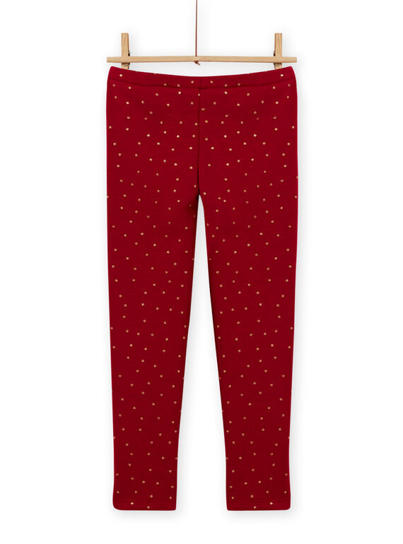 Leggings de color rojo carmín forrado de lunares para niña MAJOLEG2 / 21W901N5PANF504