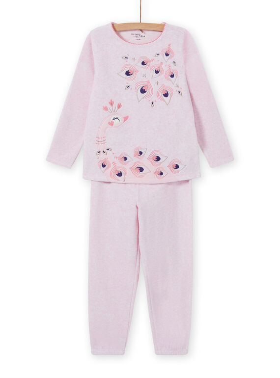 Pijama de color rosa jaspeado con estampado de pavo para niña MEFAPYJPEA / 21WH1132PYJD314