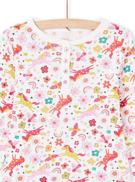 Pijama de camiseta y pantalón de color rosa y crudo con estampado de unicornios y fantasía para niña MEFAPYJUNI / 21WH1186PYJ001