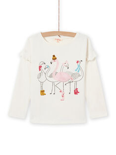 Camiseta de color crudo de manga larga con estampado de flamencos para niña MAHITEE1 / 21W901U2TML003