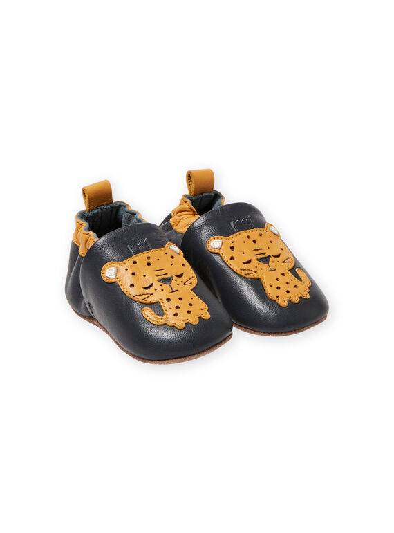 Zapatillas de casa de piel de color azul con estampado de tigres para bebé niño MUCHOLEO / 21XK3823D3S070