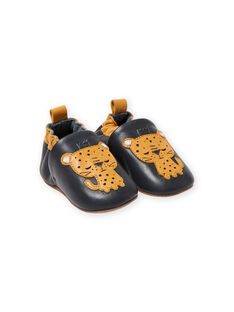 Zapatillas de casa de piel de color azul con estampado de tigres para bebé niño MUCHOLEO / 21XK3823D3S070
