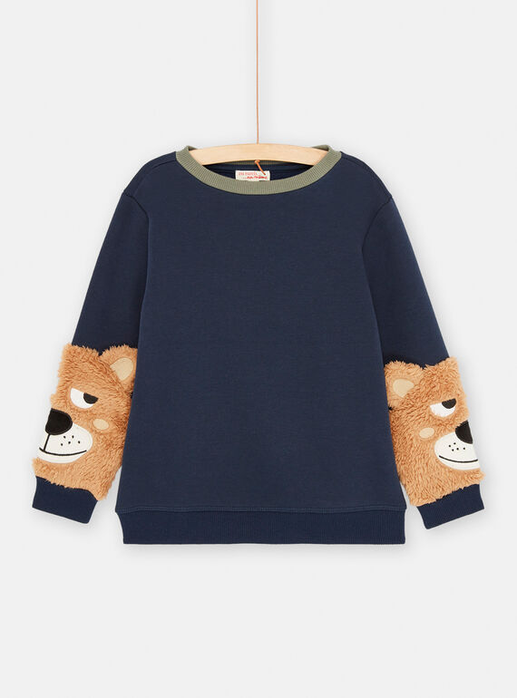 Sudadera azul noche con estampado de oso para niño SODUSWE2 / 23W902P1SWE705