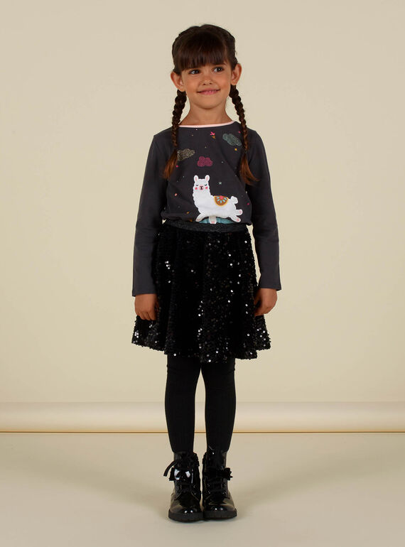 Falda evasé de color gris con lentejuelas para niña MAHIJUP1 / 21W901U2JUPJ905