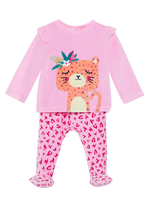 Pijama de terciopelo de color rosa para bebé niña JEFIPYJTIG / 20SH13C1PYJD301