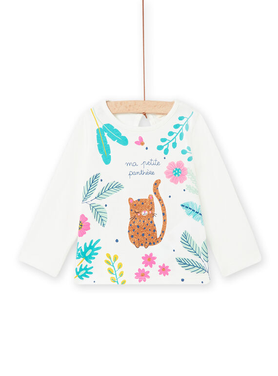 Camiseta de color crudo con estampado de pantera y de fantasía para bebé niña NIGATEE1 / 22SG09O1TML001