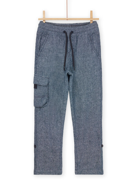 Pantalón azul noche jaspeado de lino y algodón mezclados ROBALPAN / 23S902W1PAN705