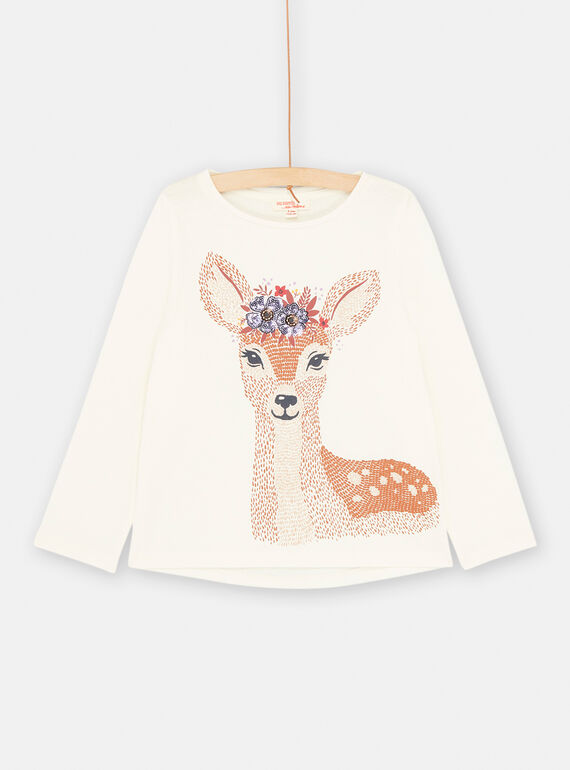 Camiseta de color crudo con estampado de cierva para niña SAKHOTEE2 / 23W901Q2TML001