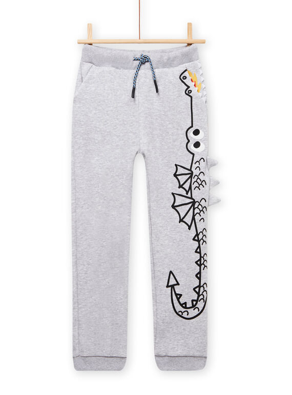 Pantalón de chándal gris jaspeado con estampado de dragón para niño MOPLAJOG / 21W902O1JGBJ922