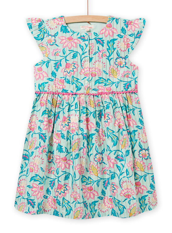Vestido de color verde almendra con estampado floral para niña NAGAROB1 / 22S901O2ROB611
