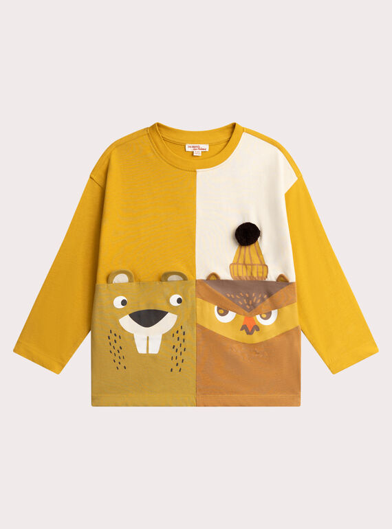 Camiseta amarilla de animación de búho y castor para niño VOBATEE4 / 24W902Q4TML106