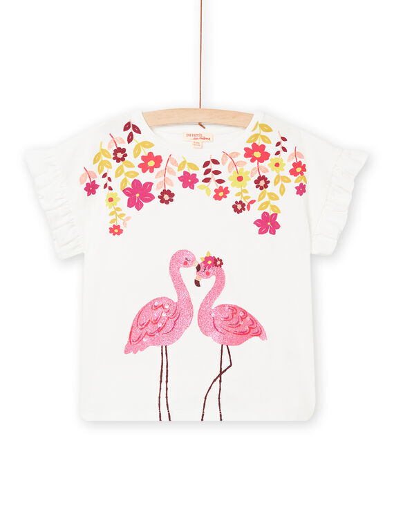 Camiseta de color crudo con estampado de flamencos y flores, para niña NAFLATI2 / 22S901R1TMC001