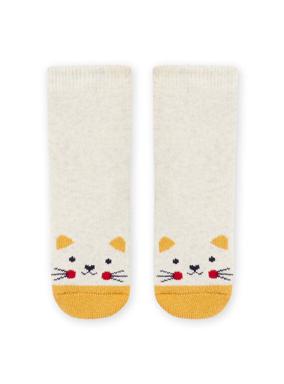 Calcetines de color beige jaspeado con estampado de gato para bebé niño MYIJOSOQB2 / 21WI0916SOQA011