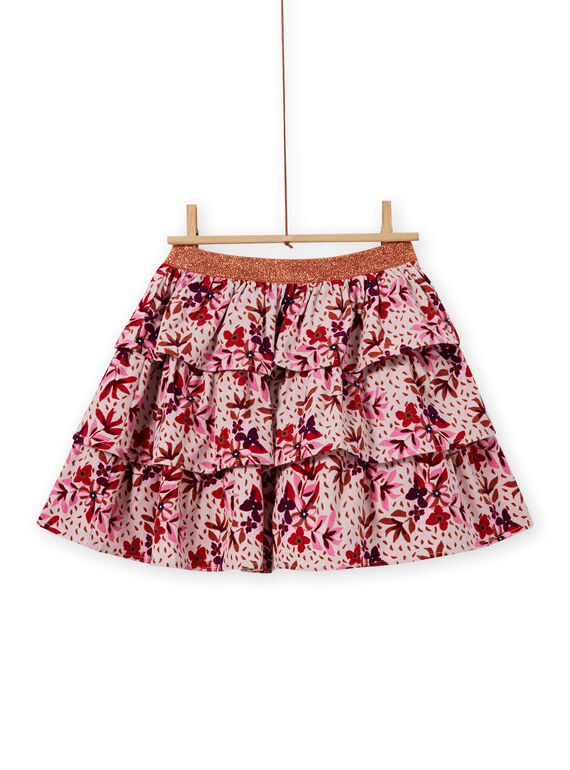 Falda de pana con volantes y estampado floral para niña MACOMJUP2 / 21W901L1JUPD329